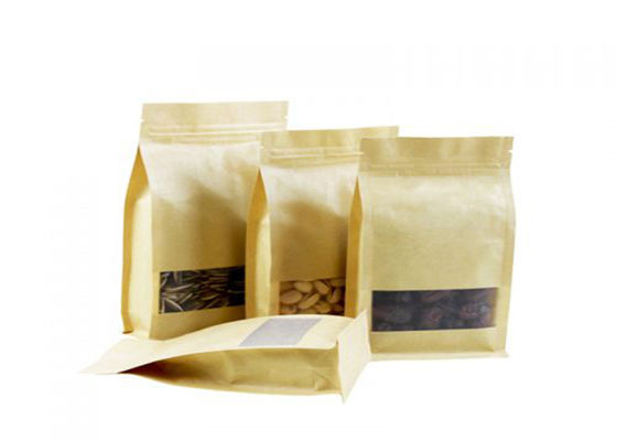 High Barrier Resealable Kraft Bags , Kraft Stand Up Pouches With Window