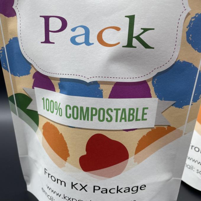 OEM sacs d'emballage compostable papier Kraft métal PLA sac fermeture à glissière debout 0