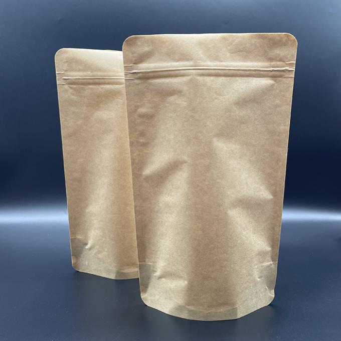 Blank Brown Biodegradable Kraft Stand Up Pouch With Ziplock 140um Thickness 0