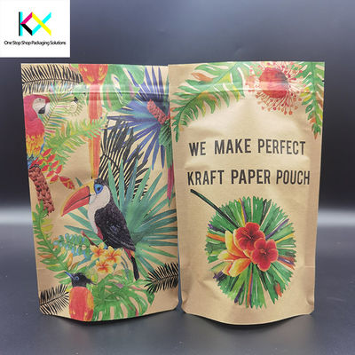 CTP Printing Compostable Packaging Bags Brown Kraft Paper Stand Up Bag OEM