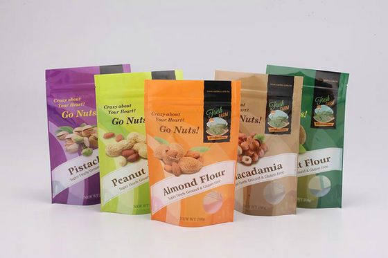 Food Packaging Zip Seal Plastic Bags , Digital Print Stand Up Pouch For Snacks Packing