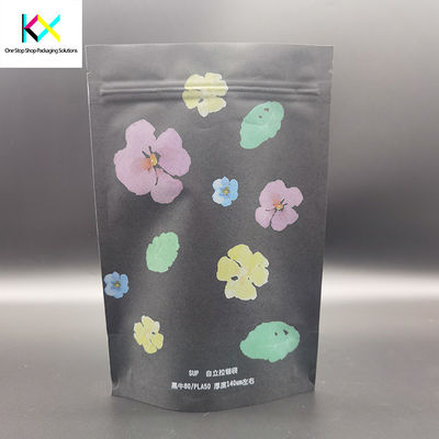ISO9001 Eco Friendly Packaging Pouches Black Kraft Paper Pouch With PLA Zipper