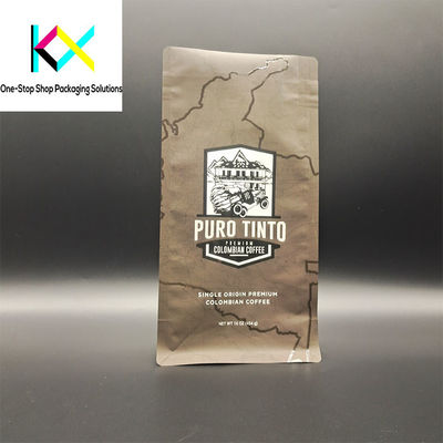 Customized Logo Flat Bottom Box Pouches Coffee Bags With Valve 130um