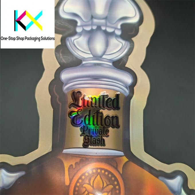 Custom Print Glossy Mylar Spot UV Rainbow Holographic Metallic Plastic Bags Die Cut Irregular Pouch 3