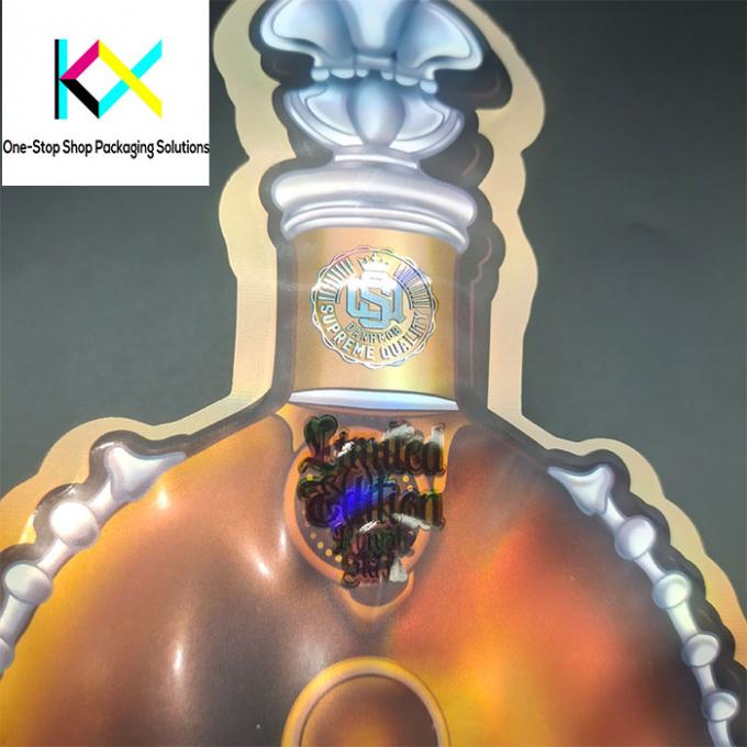 Custom Print Glossy Mylar Spot UV Rainbow Holographic Metallic Plastic Bags Die Cut Irregular Pouch 4