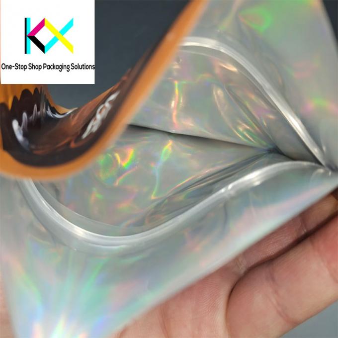Custom Print Glossy Mylar Spot UV Rainbow Holographic Metallic Plastic Bags Die Cut Irregular Pouch 5