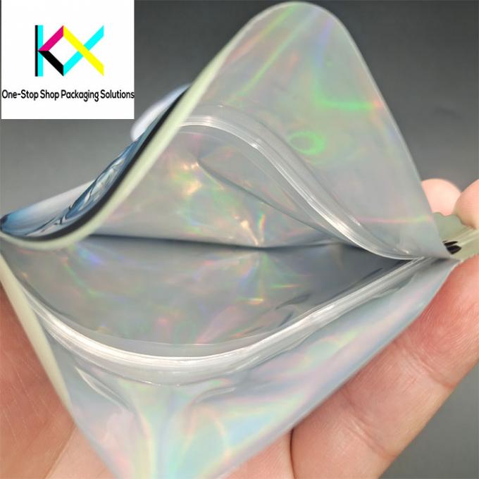 Kantong kemasan makanan ringan dengan kantong plastik logam holografik berbentuk khusus mengadopsi Spot UV untuk kemasan karet. 4