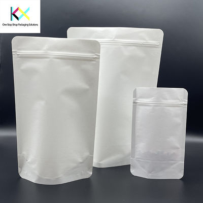 Sacs d'emballage de produits alimentaires secs personnalisés Sacoche blanche en papier kraft avec fermeture à glissière